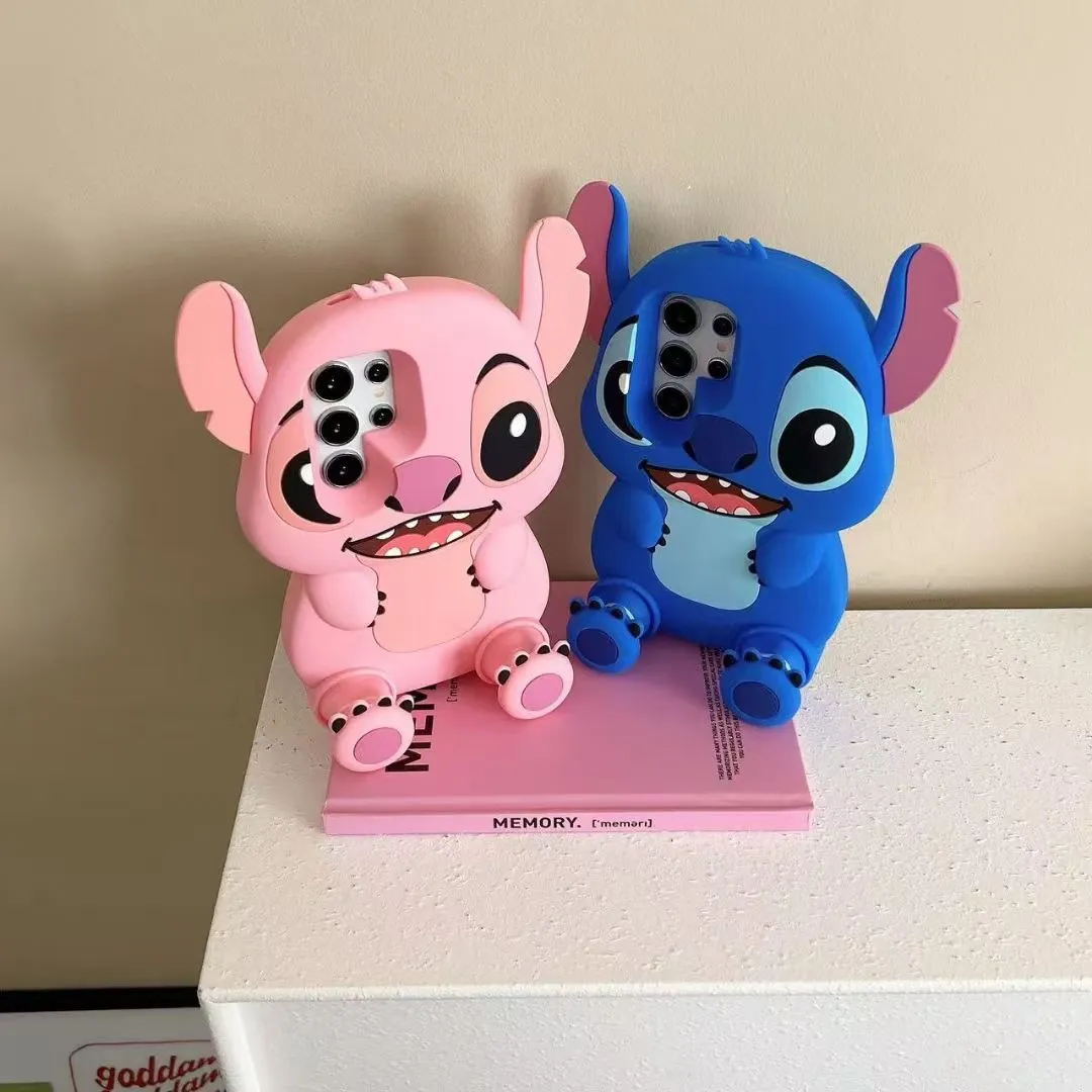 Cute Big Stitch Figure Kickstand Case for Samsung Galaxy A54, Soft Silicone Full-Body Cover Compatible with S24 Ultra & S23, Shockproof Bumper